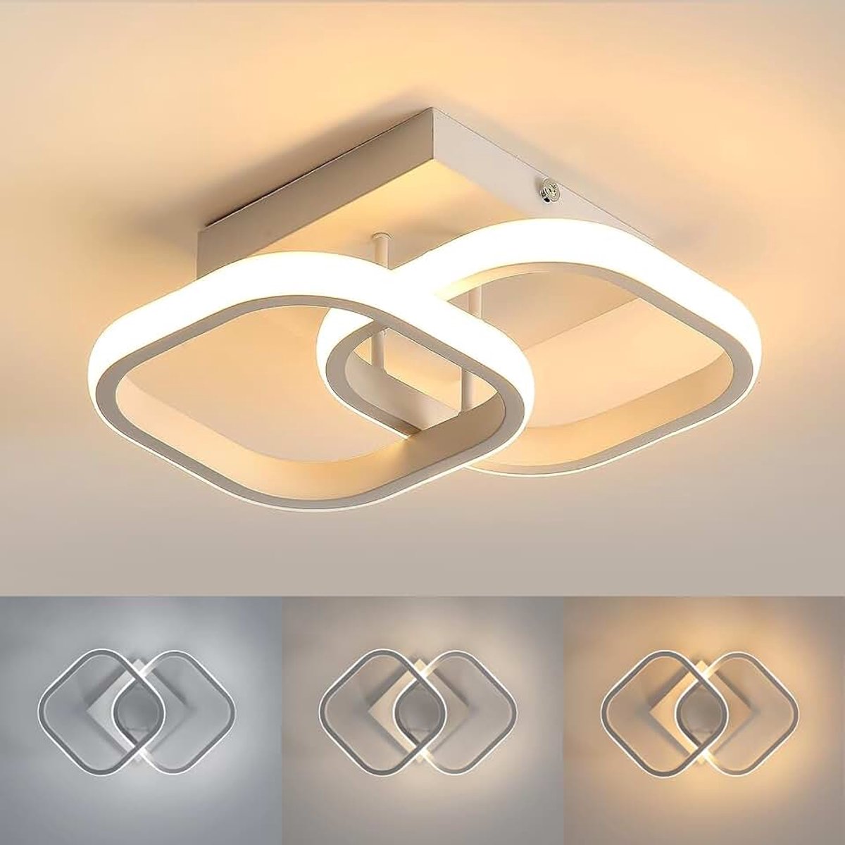 Plafondlamp Dimbaar, Modern Vierkant Plafondlamp LED 22W 2300LM, 3000K&4500K&6500K Plafondverlichting Lampen Binnen voor Hal, Balkon, Keuken, Wit | Plafondlamp, 3 kleurtemperaturen, led-kroonluchter voor hal, entree, balkon