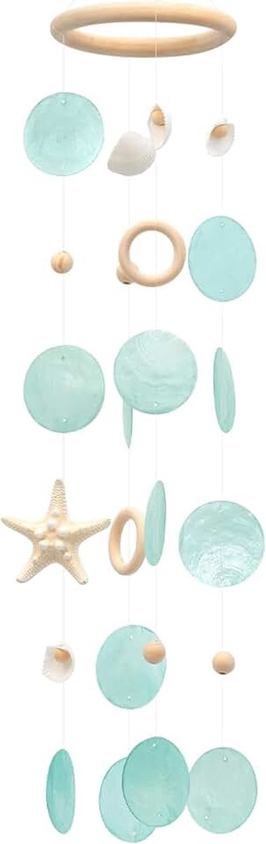 Shells Windgong - Handgemaakte Aqua Green Capiz Shells Windgong met zeester, kuststijl decor voor binnen/buiten, tuindecoratie, geweldig cadeau voor vrouwen, windgong liefhebbers en meer