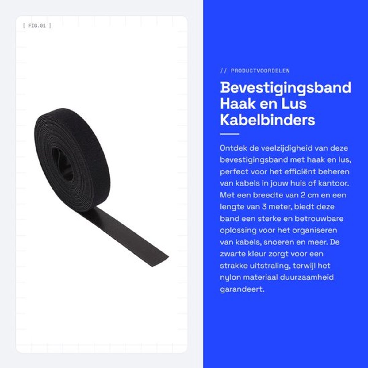 Bevestigingsband 2cm breed - Kabelbinders - Kabelbeheer - Klittenband - Nylon - Zwart - Kabelbinder