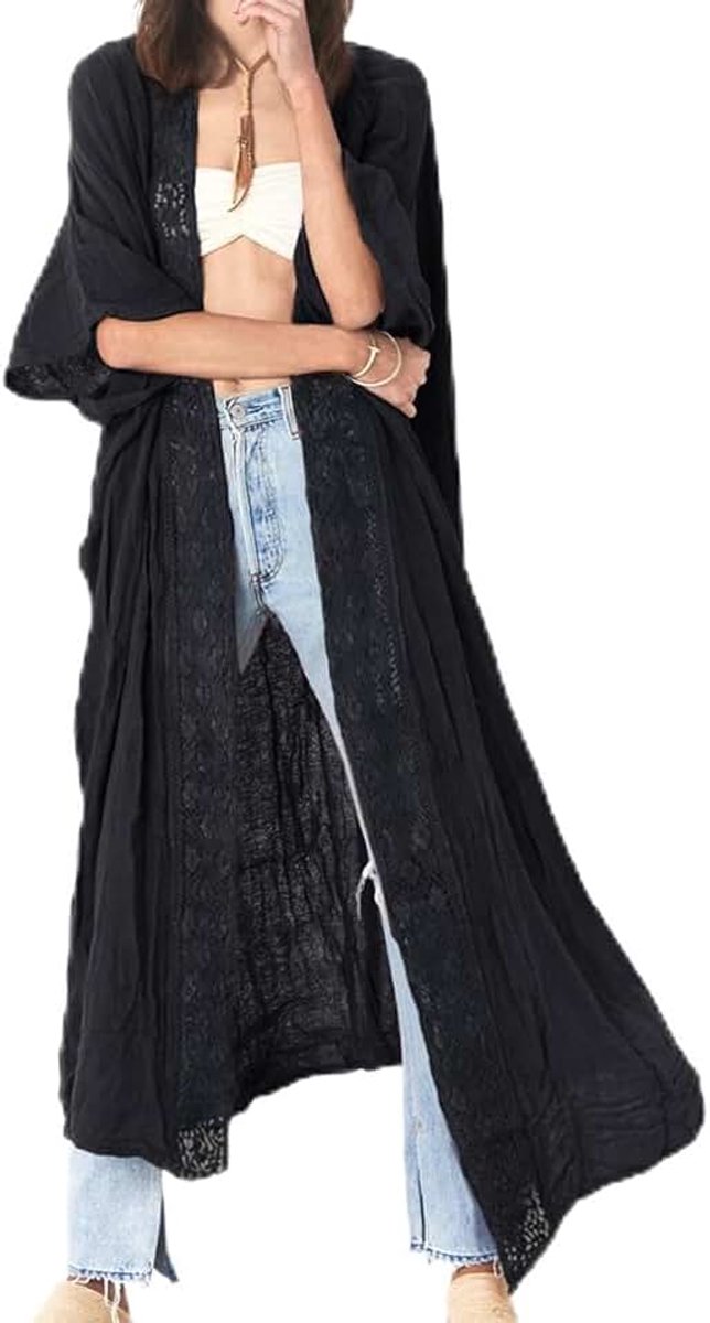 Strandbedekking open voorkant los badpak bikini lange kimono sjaal blouse voor lente zomer