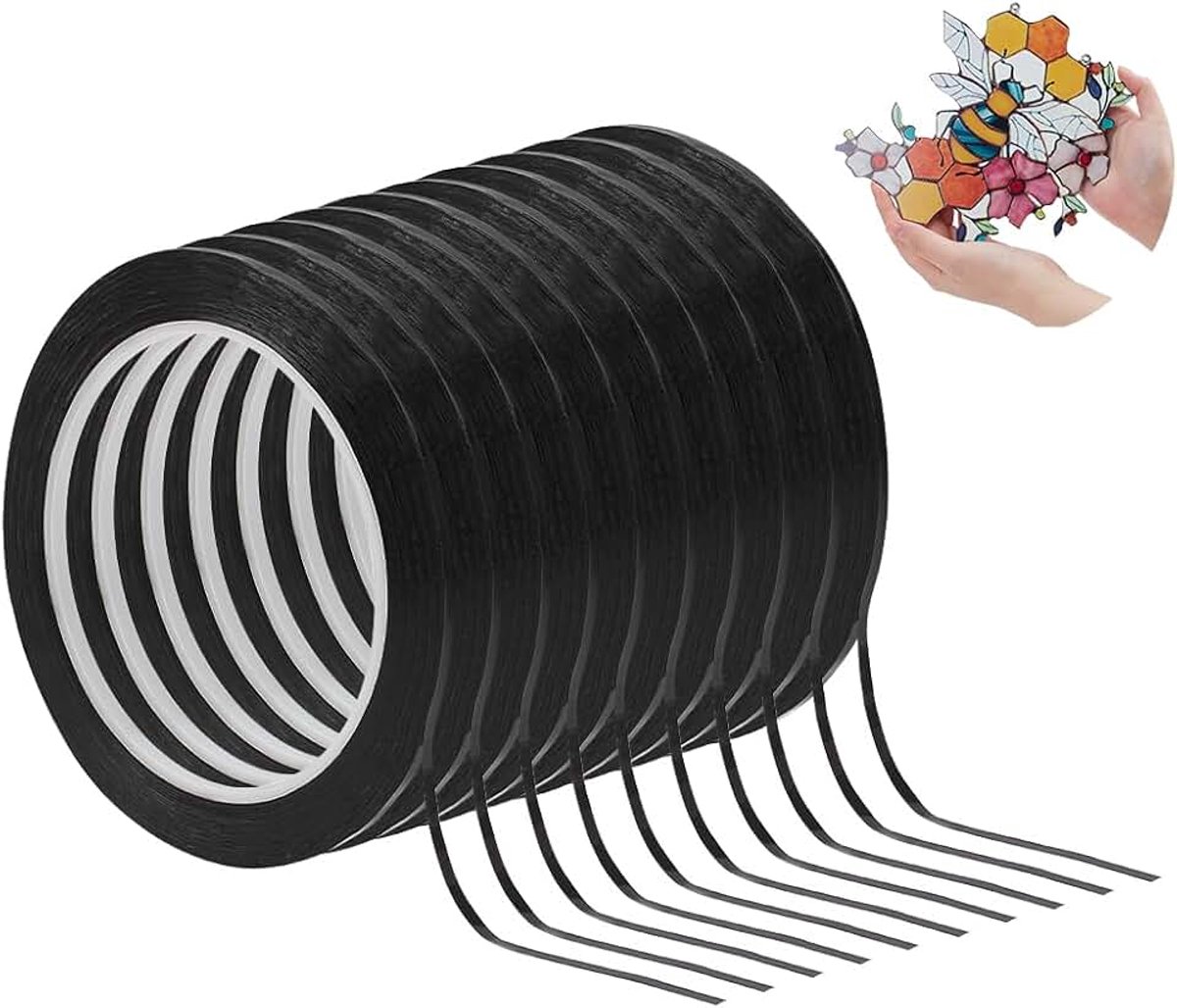 10 stuks nep glas-in-lood lijnen, 66 m, 3 mm, zwart PET-zelfklevende sticker voor glas-in-lood, benodigdheden voor glas-in-lood voor galerij-vitrines, artistieke DIY-projecten