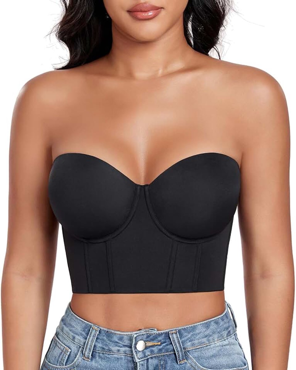 Damesbeha, strapless push-up beha, shapewear, ondergoed met beugel, grote maten, sterke ondersteuning, korsetbeha