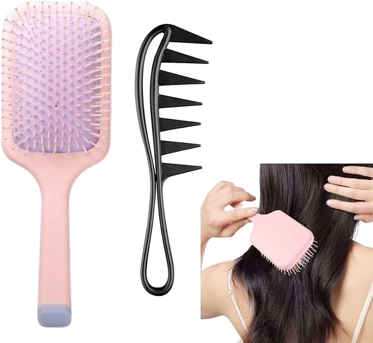 Haarborstel, 2 stuks, The Fine Fragile Wet Detangler haarborstel, minder haarbreuk, optimaal voor dunner wordend haar, met kleur en gevoelige hoofdhuid, voor ontwarringsmassage