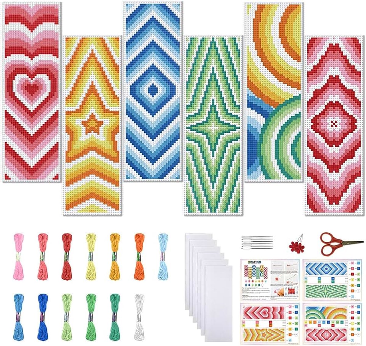 6 sets bladwijzers, kruissteek, 11 ct, beginners, volwassenen, motief, verspreiding, stempel, borduurwerk, doe-het-zelf, cadeau, 20 x 6 cm