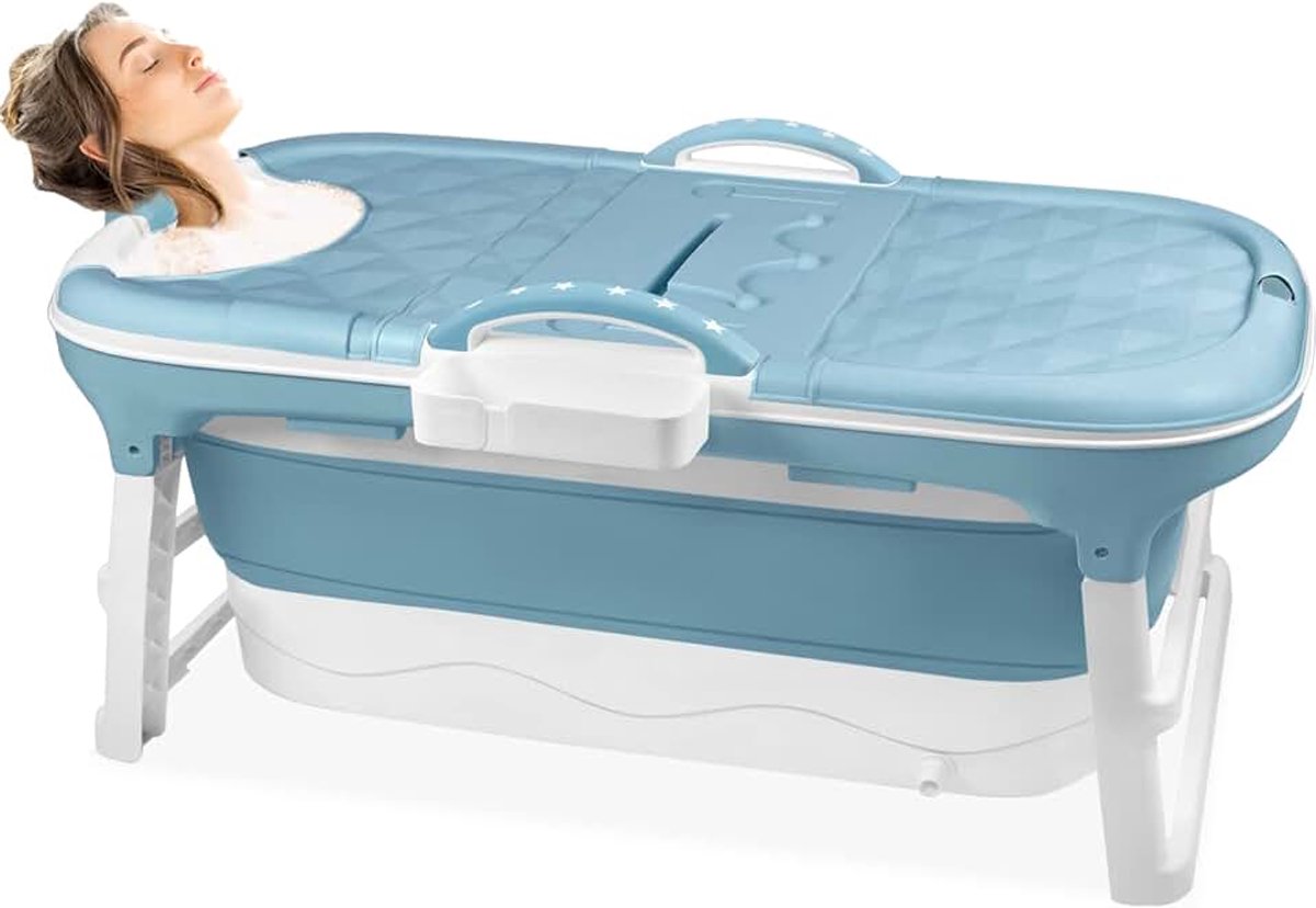 118x60x53cm Opvouwbare Badkuipen voor Volwassenen Mobiele Badkuip met Afdekking, Legplank en Leuningen & Massagerollen Vrijstaand Inklapbare Draagbare Whirlpools voor Badkamer en Outdoor
