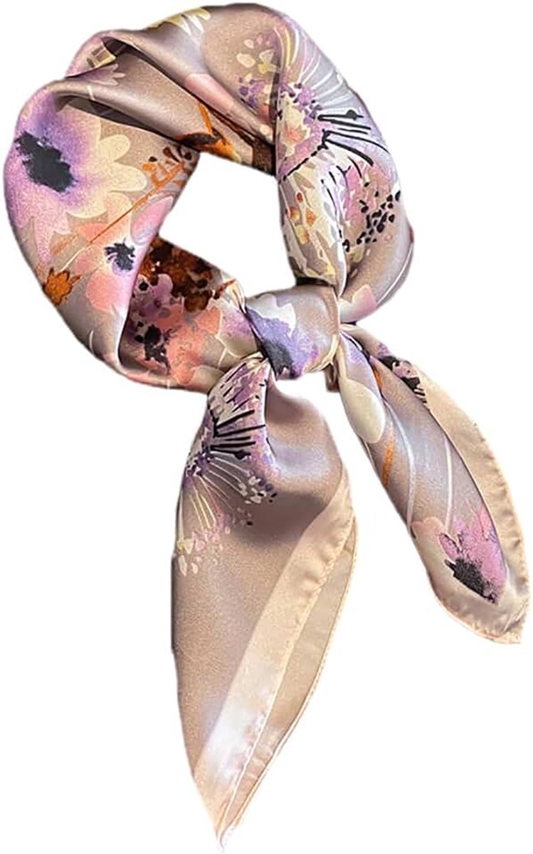 Damessjaal van kunstzijde, bloemenprint, elegant accessoire, vierkant, 70 x 70 cm