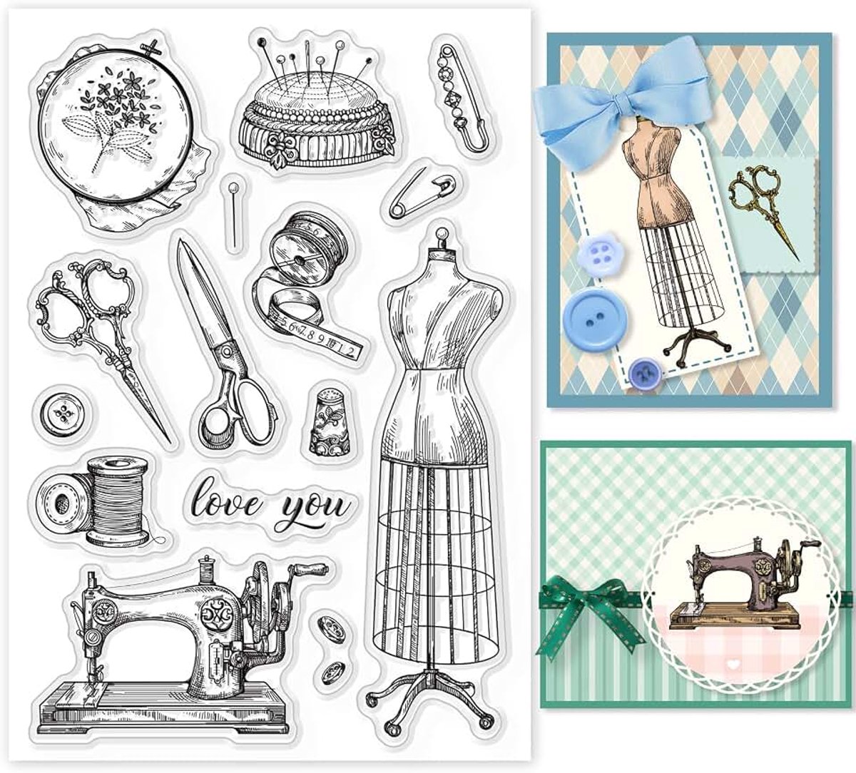 Vintage Naaien Clear Stempels Retro Naaien Gereedschap Rokken Zakdoek Siliconen Clear Stempel Zegels Voor Kaarten Maken Diy Scrapbooking Foto Journal Album Decoratie