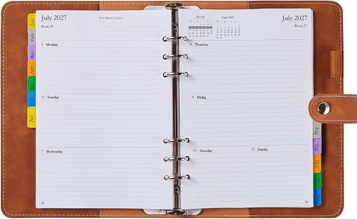 2027 Dagboek Week om te bekijken, navulbare A5-organizer, week op 2 pagina's, januari en dec, wekelijkse en maandelijkse planner met tabbladen, notities, contact, wachtwoord, Britse vakantie, meerdere