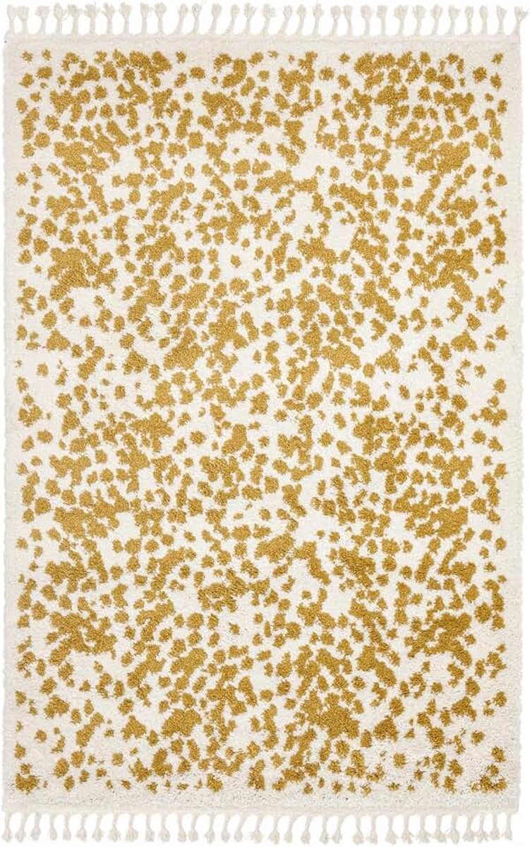 Deer Vloerkleed, 200 x 300 cm, Wit/Mosterd Geel | Moderne, Rechthoekig, Middelpolig, Alleen chemisch reinigen, Oeko-Tex 100, Woonkamer, Slaapkamer