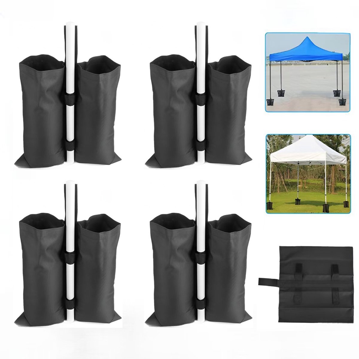 4-Stuks Zandzakken - Tent Gewichtzak - Gewichten Voor Paviljoen - Buiten Gewichtzak - Windbestendig - Eenvoudig te bevestigen - Vulbaar met zand - Polyester ‑40×40 Cm - Geschikt voor luifels, partytenten, tuinfeesten, buitenactiviteiten - Zwart