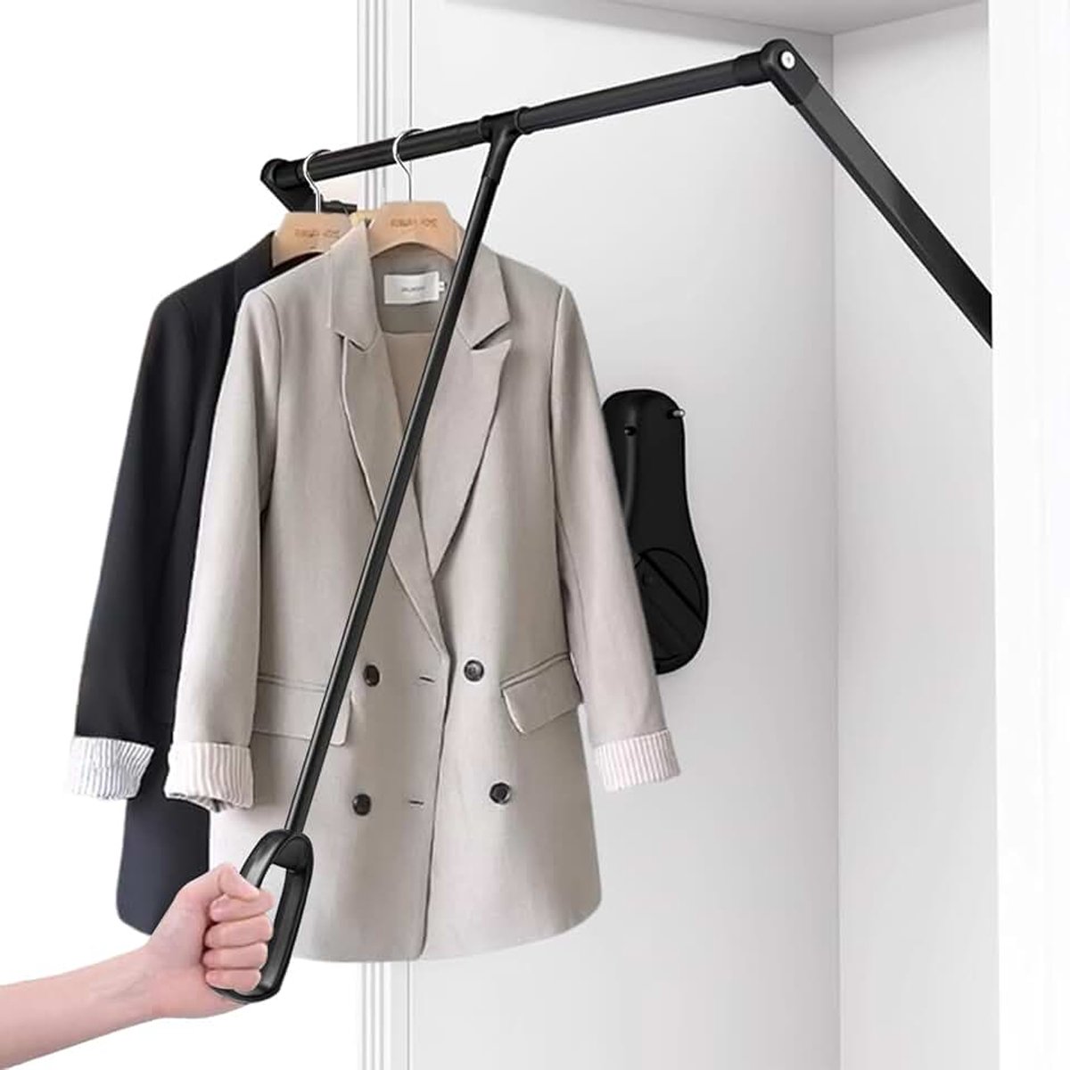 Kledinglift voor garderobes, aluminium hangmontage, kledinglift voor garderobe, kast, kleedkamer tot 20 kg, dubbel buffersysteem, in breedte verstelbaar (zwart, 85-115 cm)
