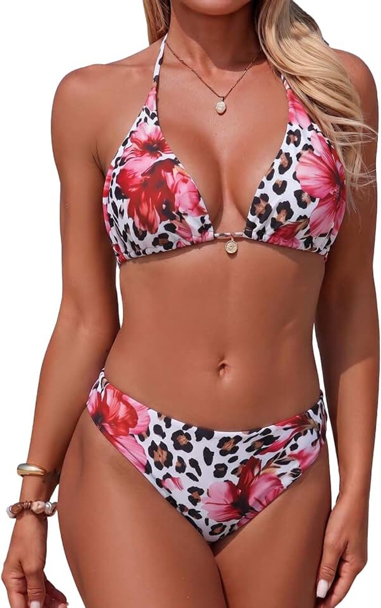 Bikiniset V-hals tweedelig badpak badpak bloemenpatroon bikini push-up bikini bloemenpatroon voor strand zwembad vakantie