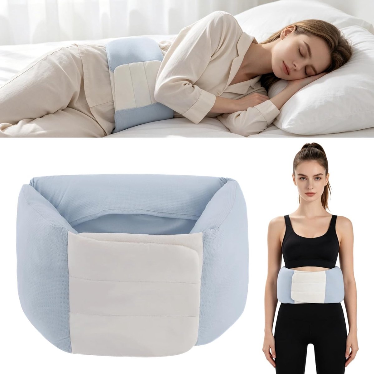 Ulisem - Lendenkussen - 360° omsluitend slaapkussen voor lage rug - Volgt de natuurlijke rugcurve - Zacht en koelend polyester met ademende eigenschappen - Verstelbare klittenbandsluiting - Geschikt voor bed, stoel, auto en bank - Blauw