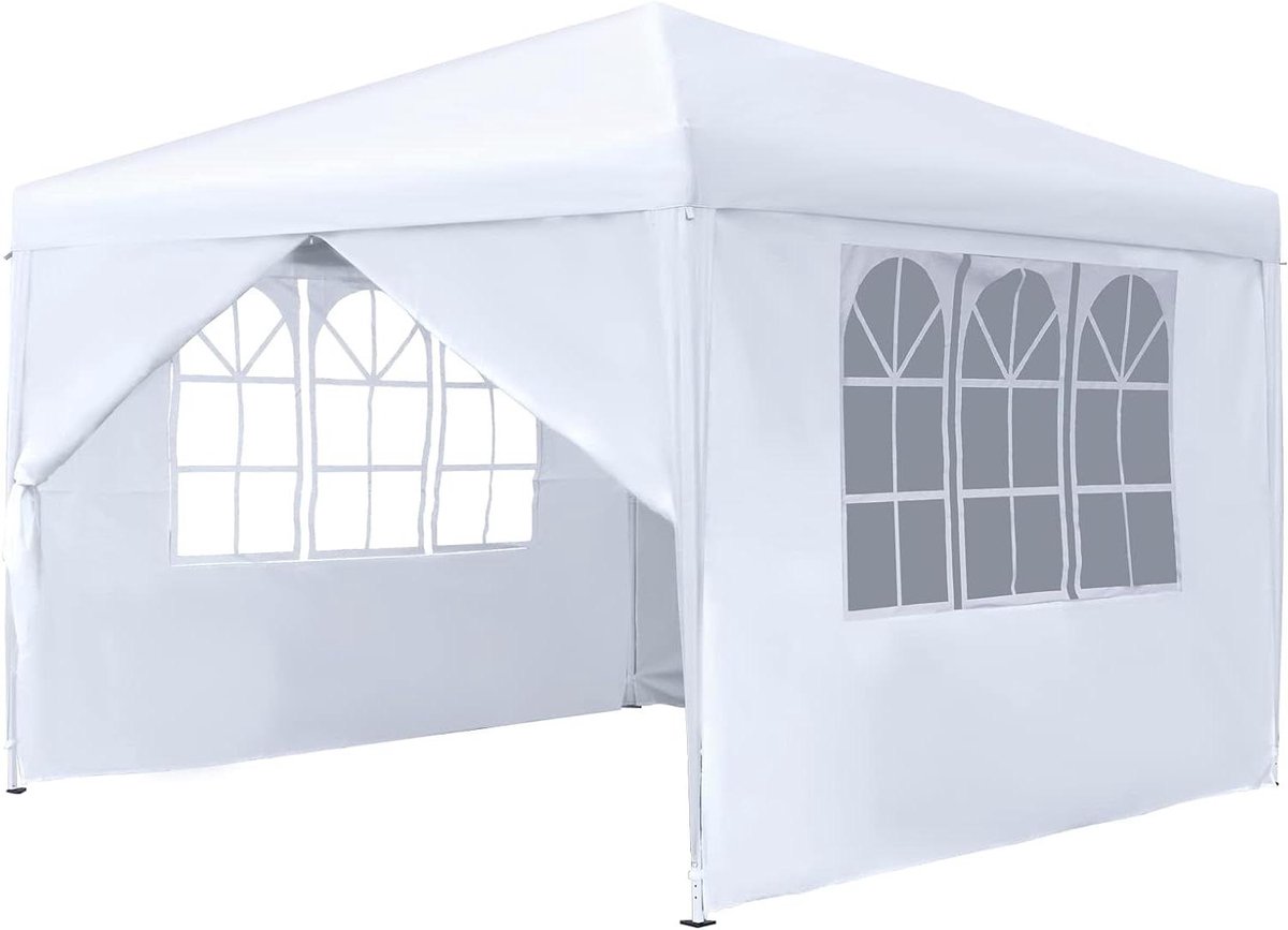 Vouwpaviljoen - Feesttent - Feestelijke Bijeenkomst - Verstelbare Hoogte - 3 x 3 Meter - Wit