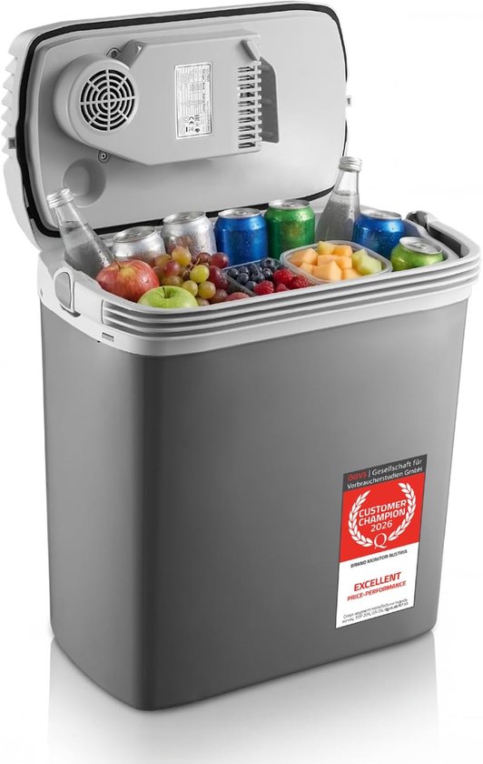 Elektrische Koelbox - Thermo Elektrische Cooler - Auto en Camping - 3-voudige Stroomvoorziening - 19 Liter - Zwart Lichtgrijs — afbeelding 5