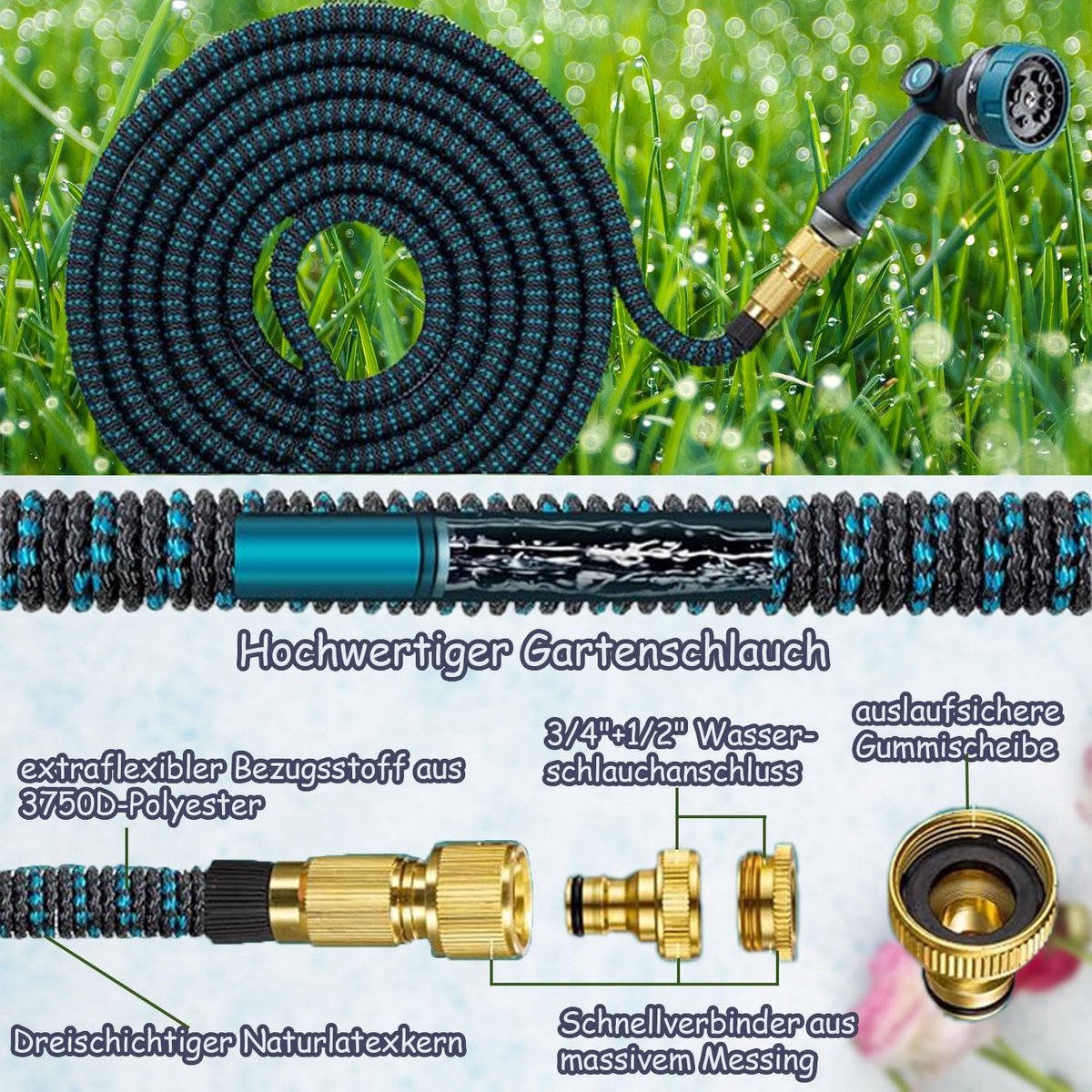 Flexibele Tuinslang - Water Slang - Tuin Bewatering - Zelf oprollend - 15 Meter - Groen – foto 4