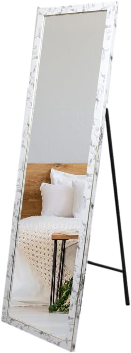 Staande spiegel 44x126cm - witte marmerlook - verstelbare poot - ideaal voor kinderkamer - SnelShoppen
