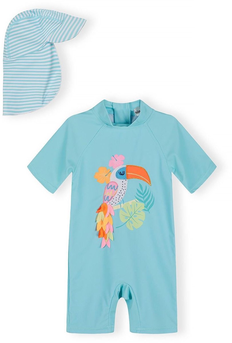 Minoti badpak meisje toekan UV-werend - met zonnehoedje turquoise