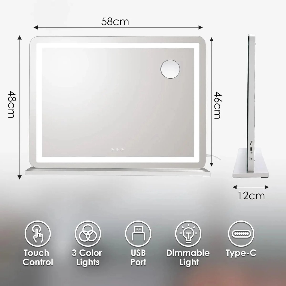 Seth Select LED Make-upspiegel 80 cm – Spiegel met Verlichting – Dimbaar Touchscreen – 3 Instelbare Lichtkleuren – Cosmeticaspiegel