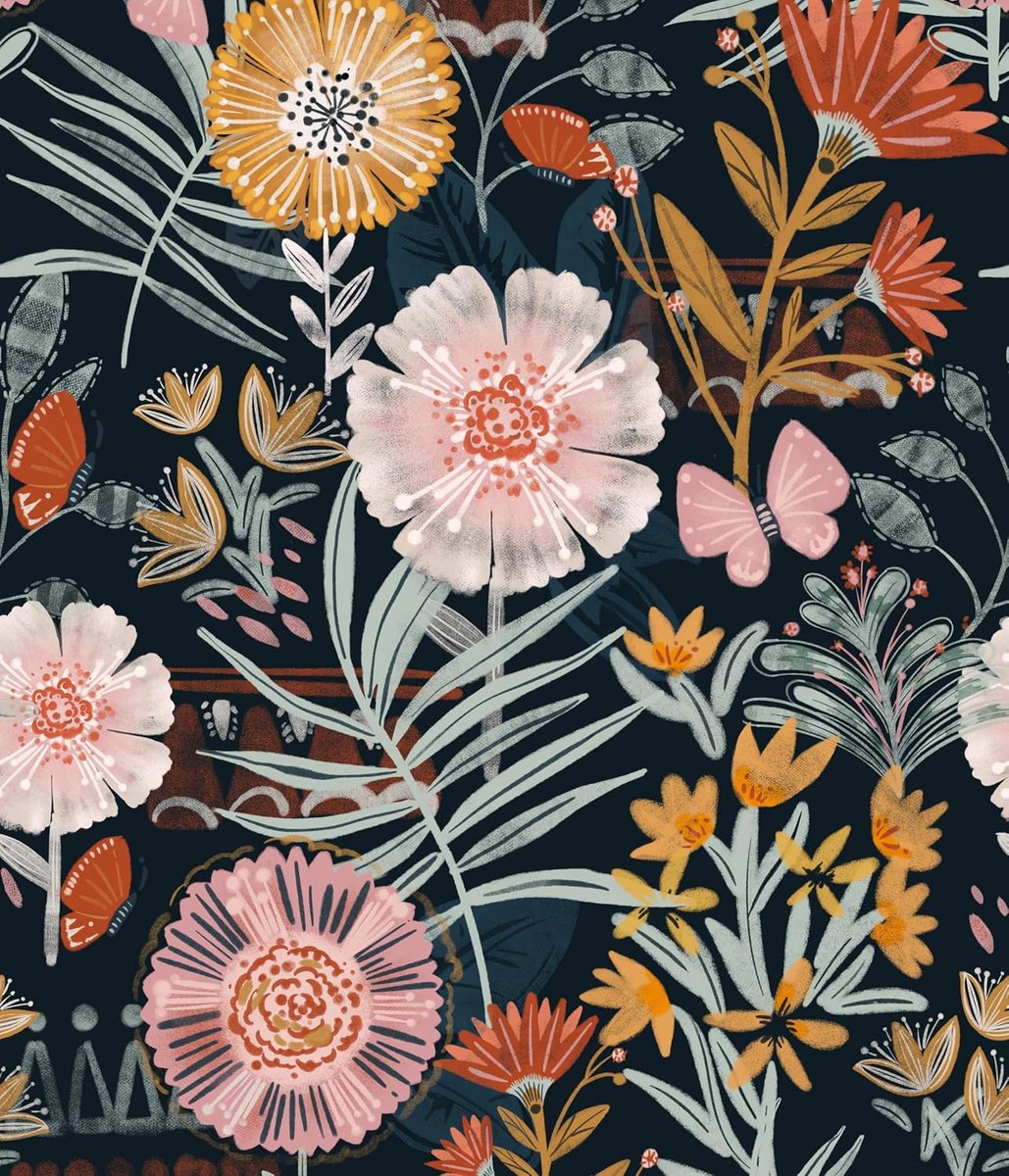 Behang zelfklevend fotobehang wandpapier bloem folie decoratieve folie meubelfolie plakfolie planten bladeren bloemen design 44 cm x 300 cm vintage wanddecoratie wandbehang woonkamer