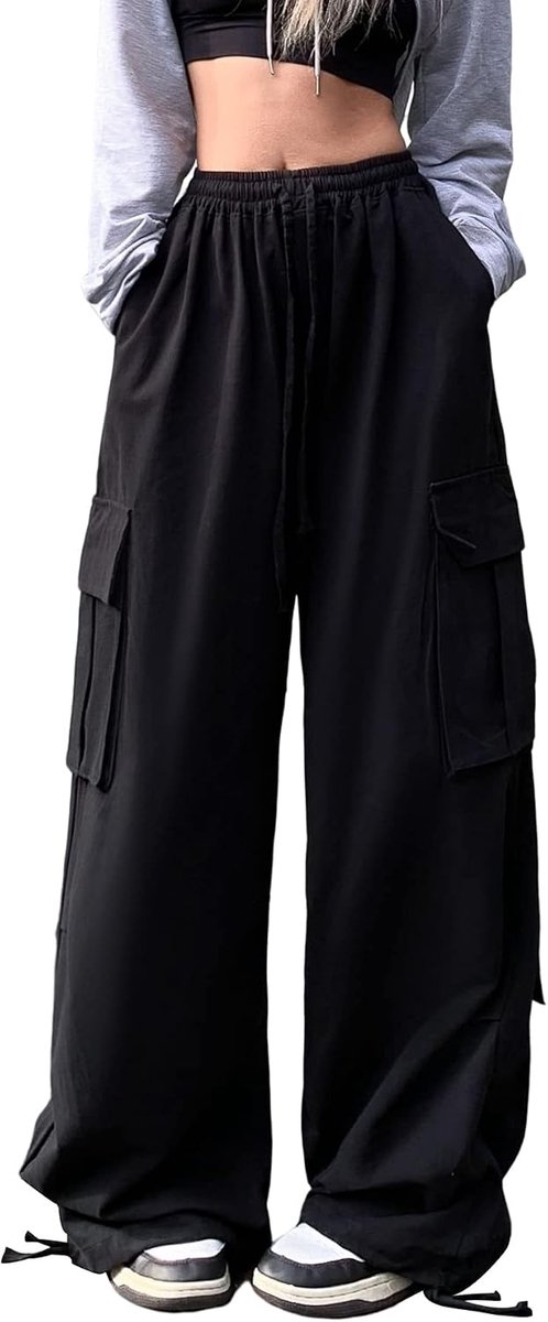 Y2k Parachute Broek Wijde Pijpen Cargo Broek Vrouwen Baggy Meisjes Cargo Broek Losse Fit Elastische Taille Streetwear