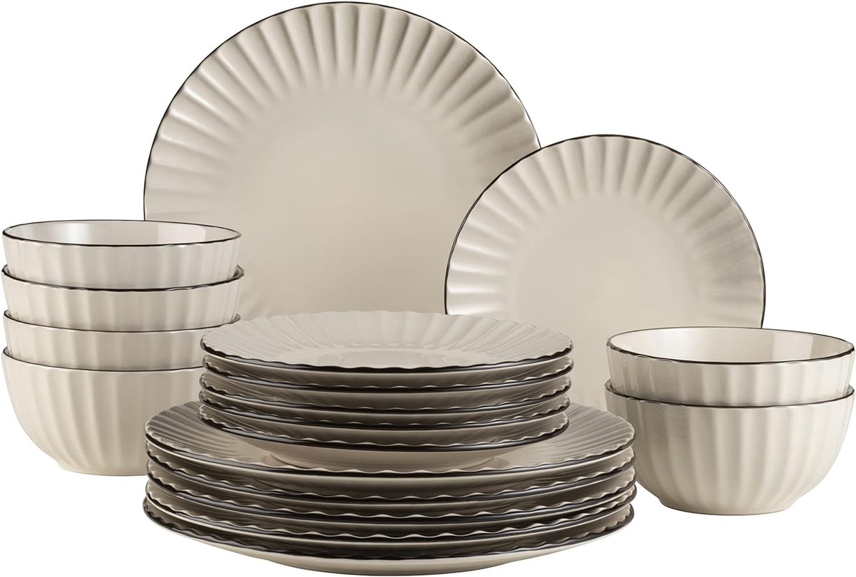 Servies voor 6 personen, 18-delig, met golvend design, van steengoed