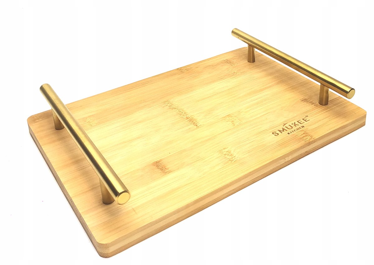 Bamboe serveerschaal met gouden handvat - 30x21cm