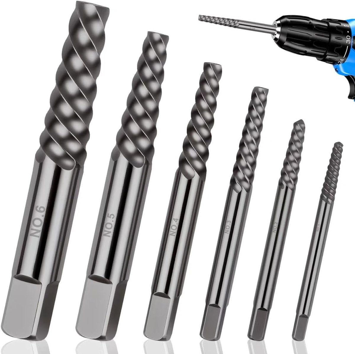 Professionele linkse uitdraaierset, schroefextractor, 6 stuks, uitdraaier, schroefverwijderaar, linksdraaier, schroeven, uitdraaigereedschap, schroefverwijderaar voor het