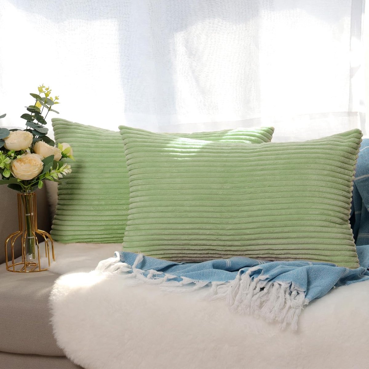 Kussenhoes 30x50 cm, Crème Corduroy Kussenslopen met Onzichtbare Rits voor Bank, Woonkamer en Slaapkamer 2 Stuks