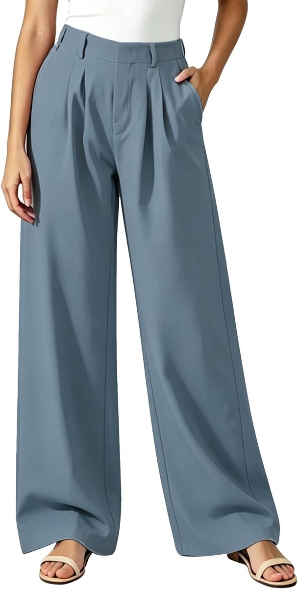 Broek voor dames, zomer, elegant, wijde broek, hoge taille, zakelijke broek, wijde pijpen, palazzo-broek met zakken, casual kostuumbroek, losse werkbroek, kantoor, vrijetijdsbroek