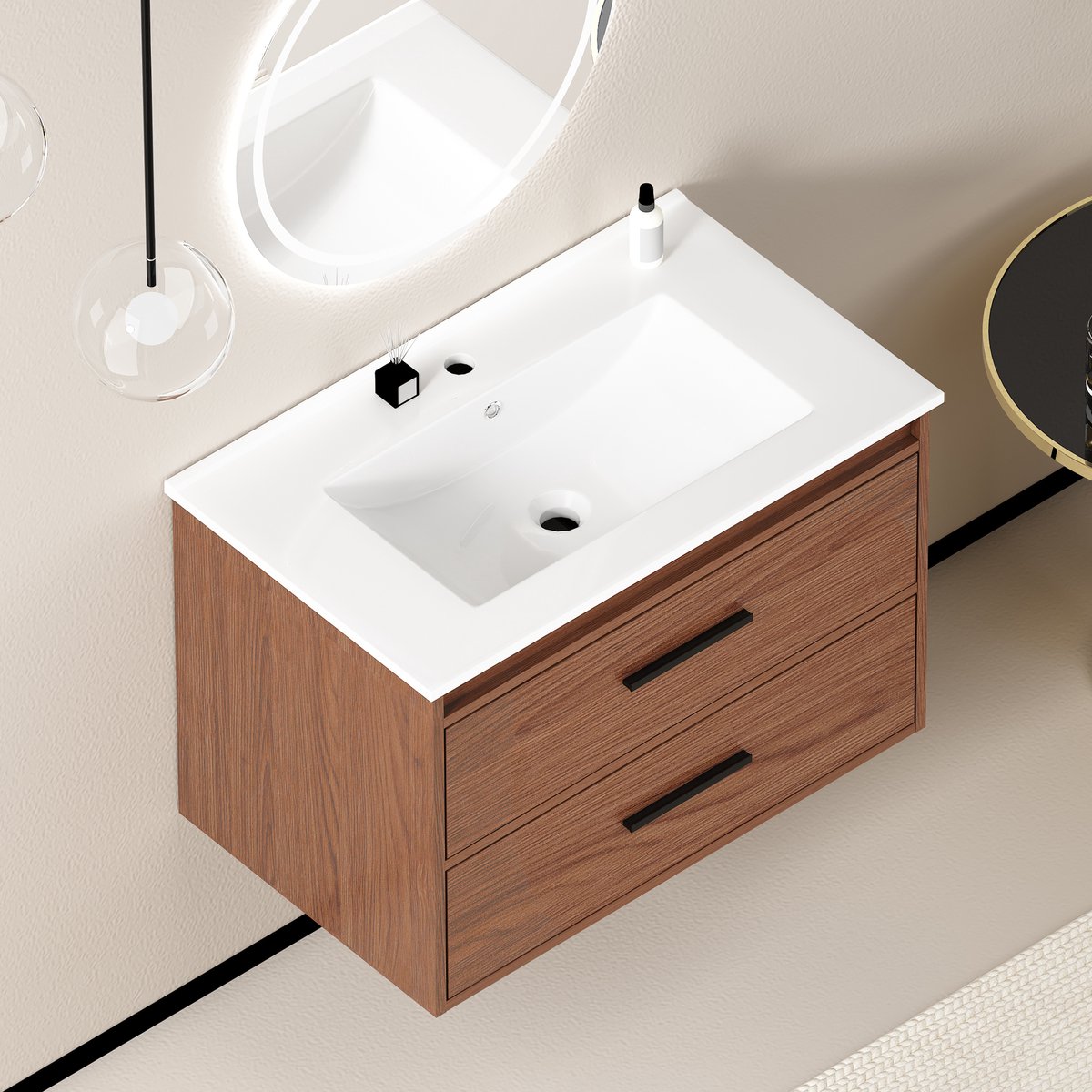 DESMIU Badkamerkast - Met 2 Lades En Veel Opbergruimte - Voor Kleine Tot Middelgrote Badkamers - MDF - Roodbruin - 76x46x52 Cm