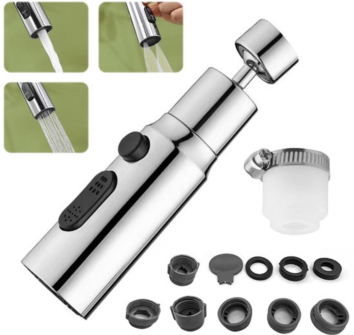 Multifunctionele Kraanaccessoire - 3 Wateroverdrachtsmodi - Waterbesparend - Voor Keuken en Badkamer - Tapverlenging - Inclusief Adapters