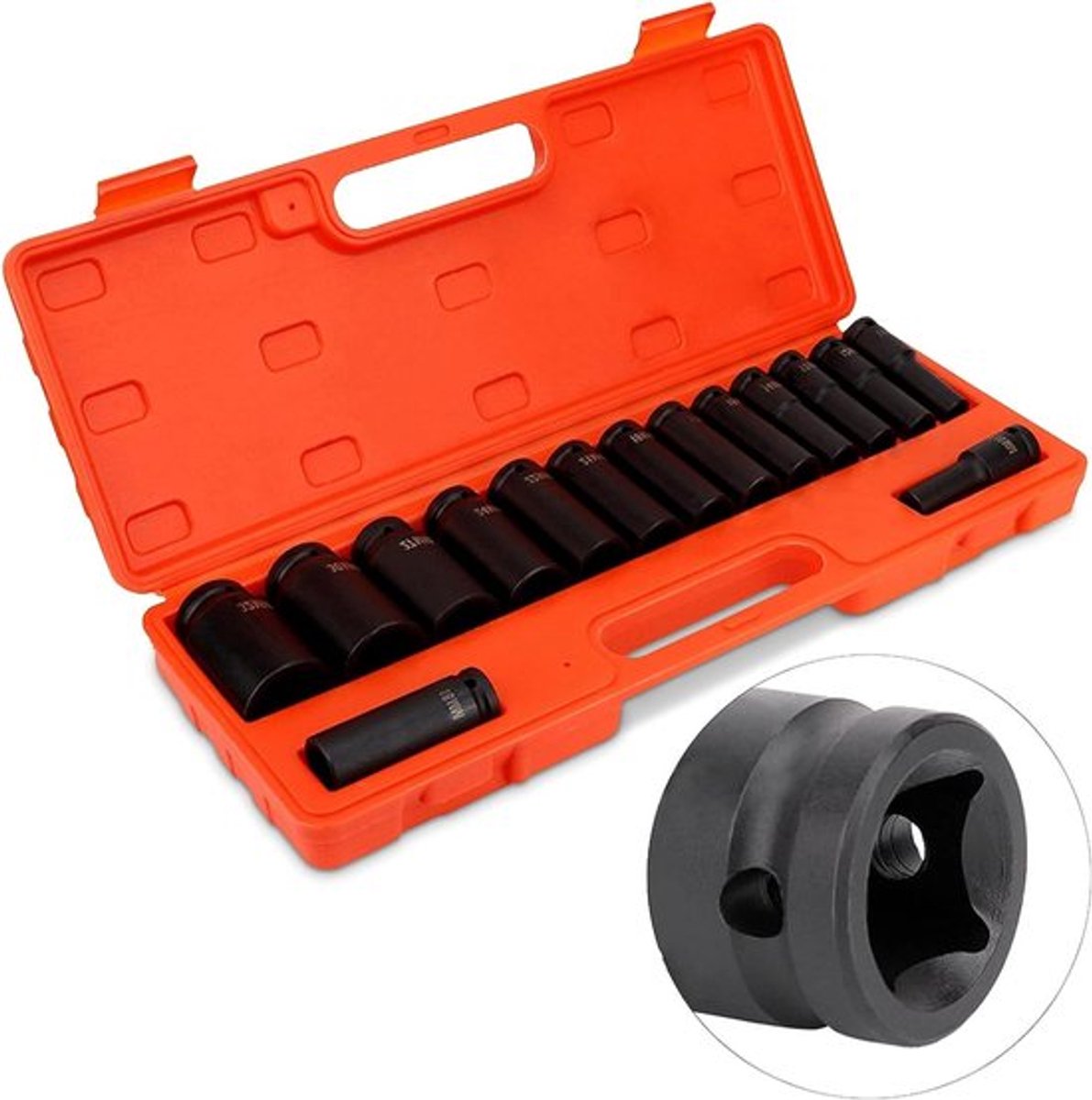 15-delige 1/2 inch Impactsocket Set voor het Losdraaien van Schroeven, Inclusief 10-32 mm Steeksleutels en Duurzame Opbergtas