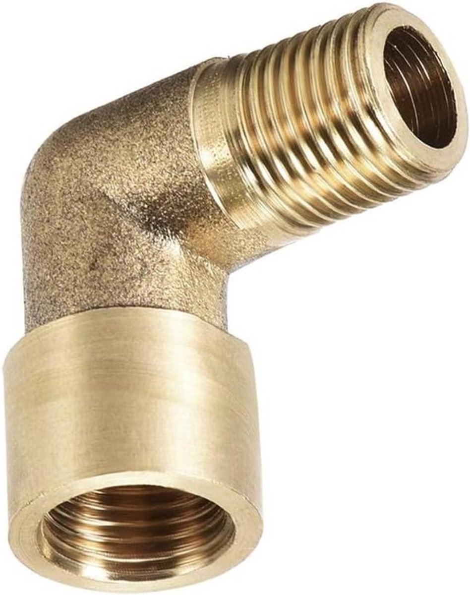 Pijpkoppeling 90 Graad - Messing - 1/8 PT Mannelijk naar 1/8 PT Vrouwelijk - Lekvrije Draadverbinding - Sanitair & HVAC - 2 stuks - Geschikt voor diverse toepassingen.