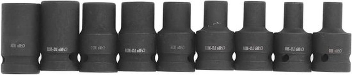 Universele dopsleutelset - 9-delig - 1/2 inch vierkante aandrijving - M6-M24 - Cr-Molybdeen-staal - elektrisch - pneumatisch - afbeelding