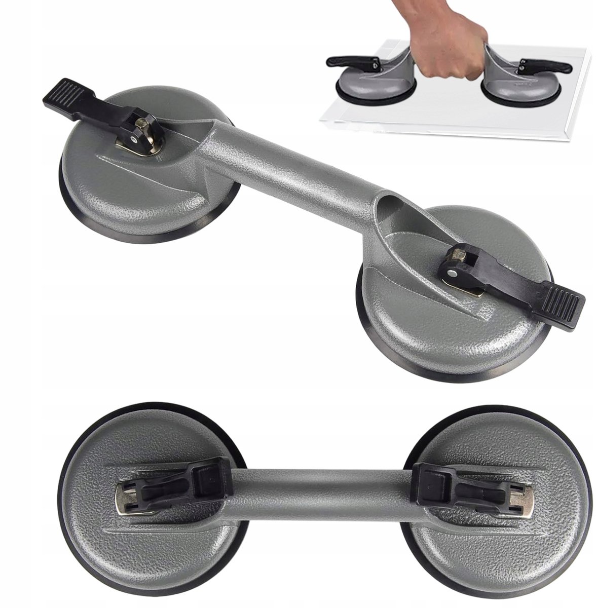 Tegelzuignap - Vacuümzuiger - Glaszuignap - 2 Stuks - 115 mm - 100/80 kg - Aluminium & Verdikte Rubberen Basis - Tegelheffer & Glaszuiger - Voor Glas Graniet en Tegels
