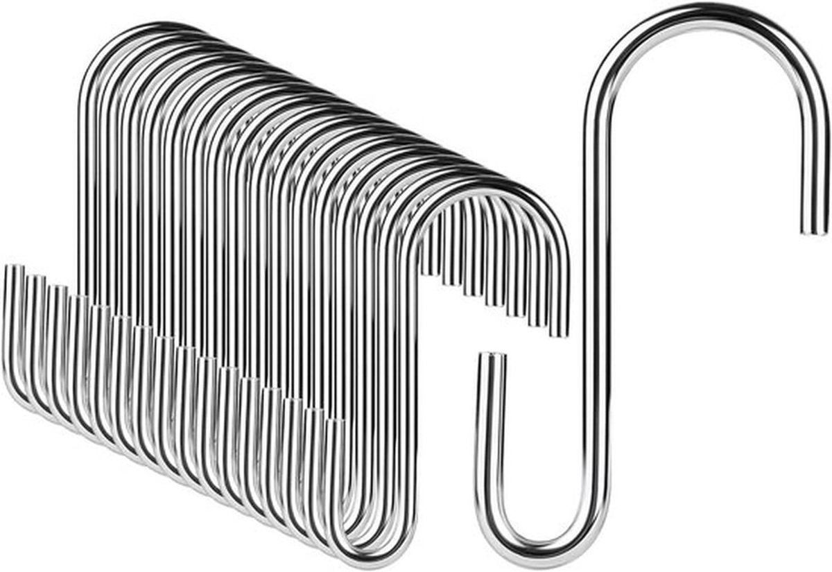 S-Haken Set - RVS Haken voor Keuken en Tuin - 20 Stuks - Zilverachtig