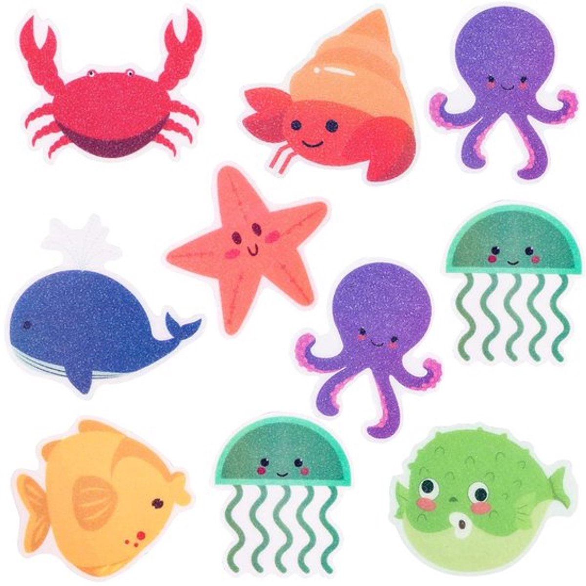 Badstickers 10 stuks zeedieren antislip voor bad en douche - Makkelijk te bevestigen