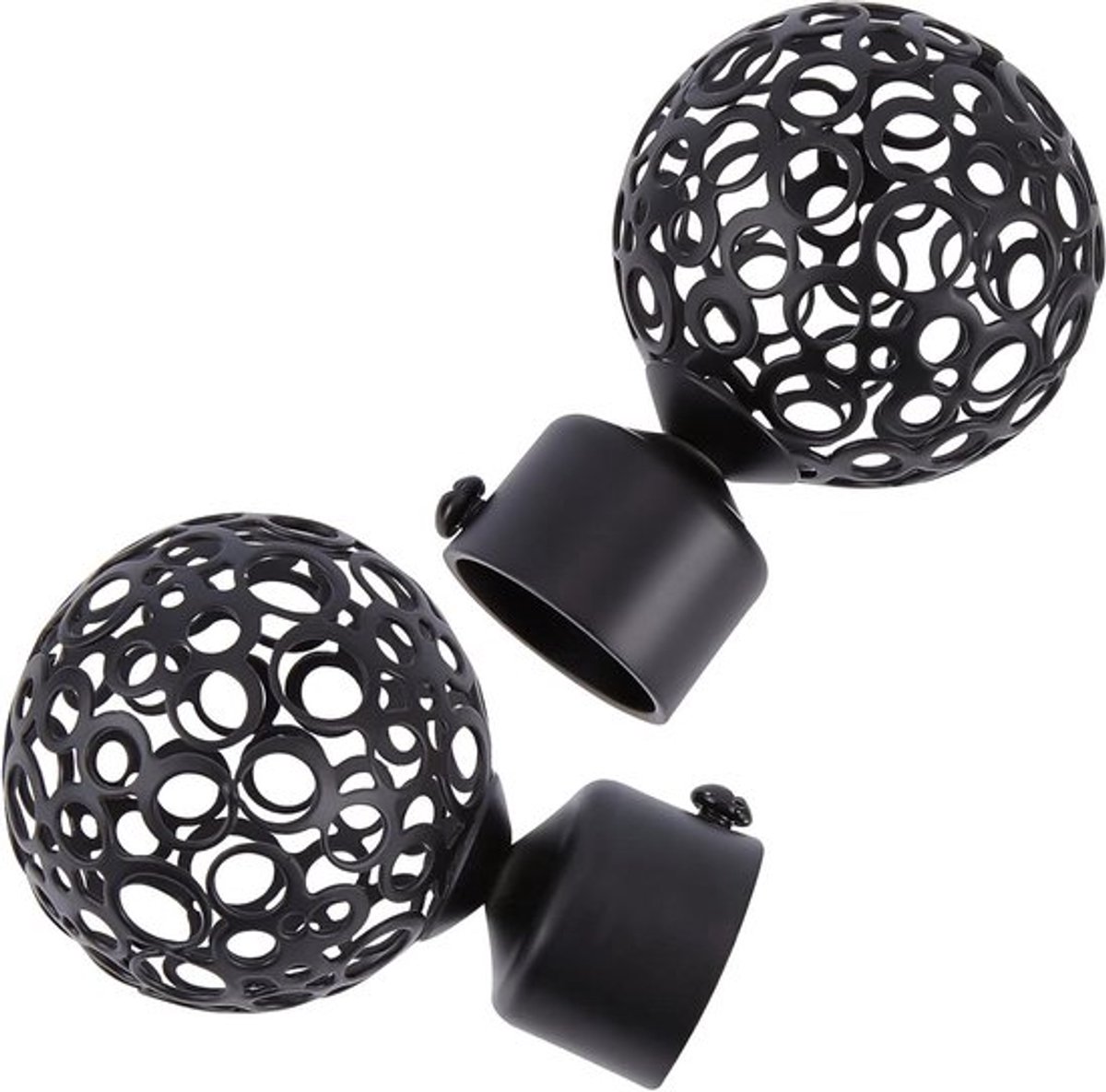 Ronde gordijnstaaffinialen - decoratieve eindkapjes - 28 mm gordijnroede-einde - zwarte balkooi vervanging - Romeinse staafdecoratie-accessoires - Geschikt voor thuiskantoor gordijn - Zwart - 2 stuks - 8,8x5,9 cm