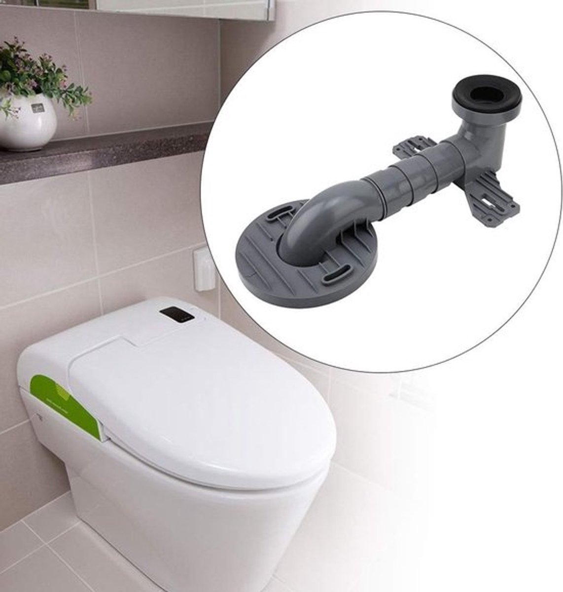 Toiletconnector en afvoersysteem voor badkameraccessoires, toiletverlichting en sanitairoplossingen