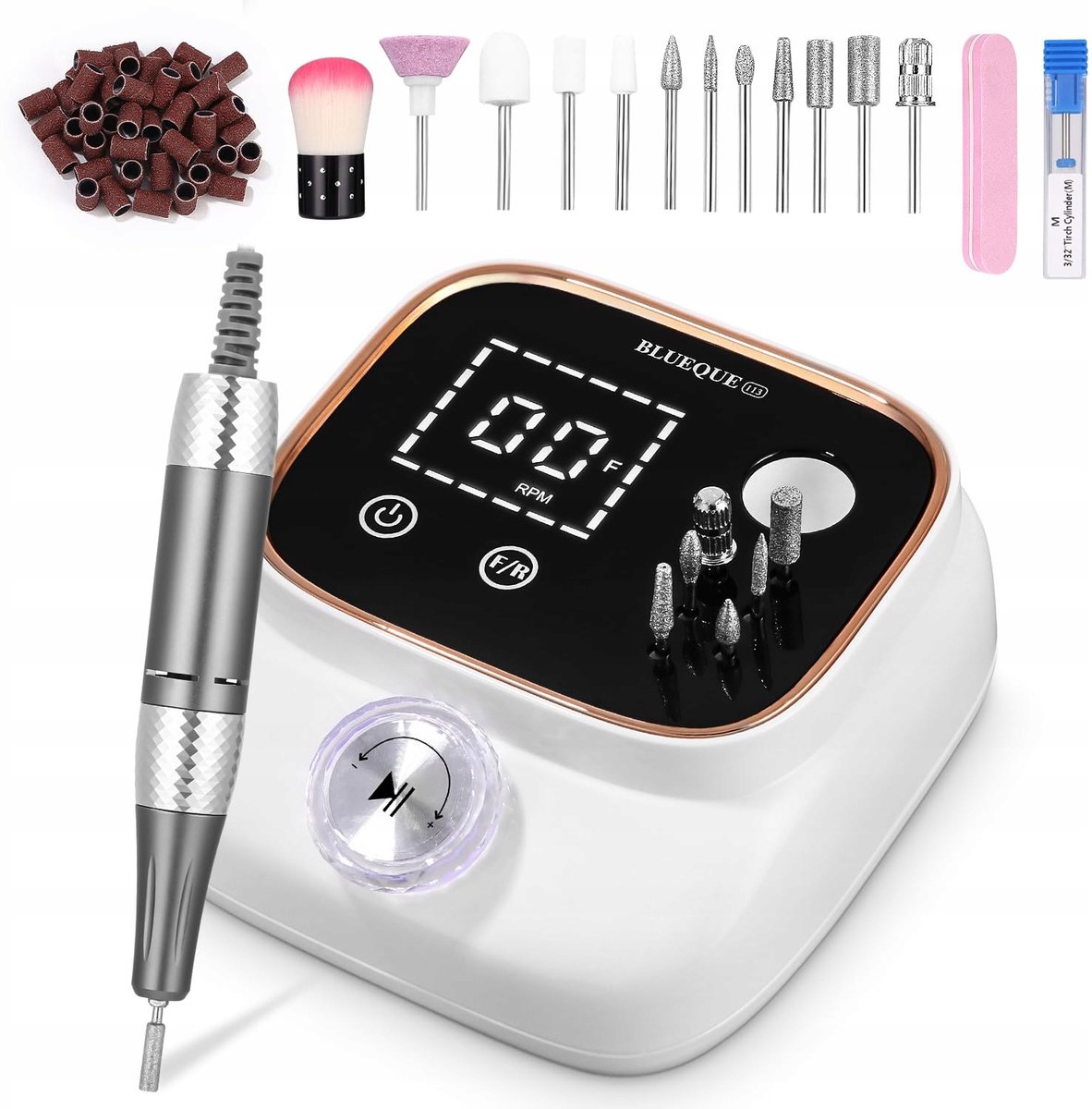 Elektrische Nagelvijl - Nagelfrees - 45000 RPM - 50W - LED Touchscreen - 11 Bitjes & 50 Schuurrolletjes - Gel en Acryl - Manicure & Pedicure Set - Voor Salon en Thuis - Stille Motor