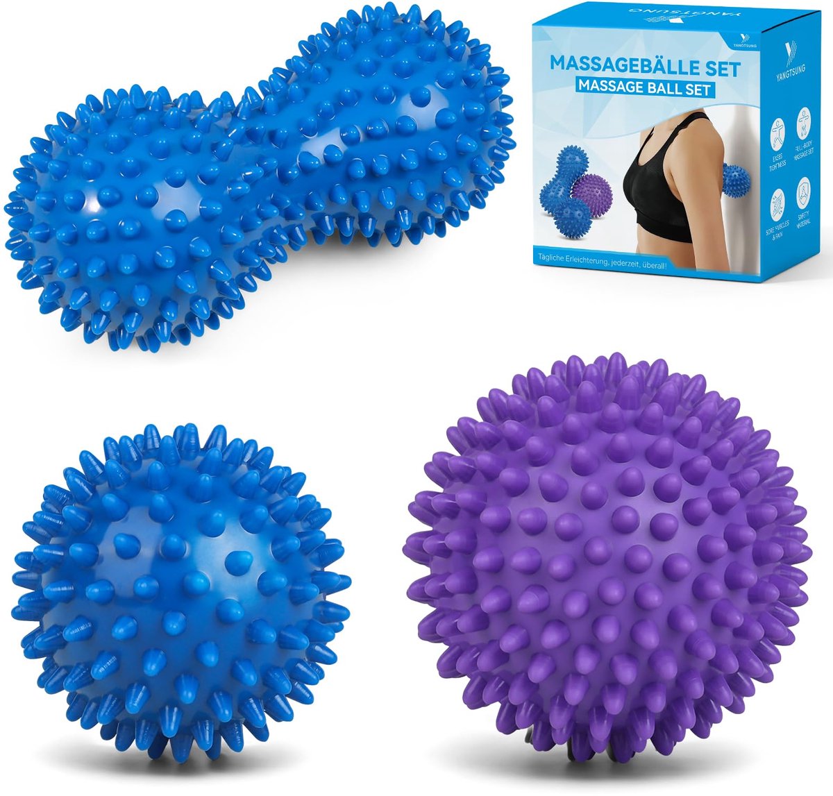 Egelbal, massage, triggerpunt, gymnastiekbal, voor reflexzones, anti-stress, plantaire fasciitis, ontspanning, pijnverlichting, voor benen, voeten, handen