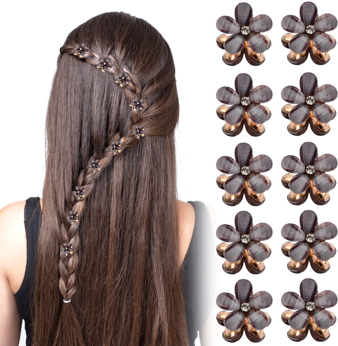 10 mini haarspeldjes, diamanten haarspeldje, bloemen haars peldje, haar speldje voor kinderen, haaraccessoires voor vrouwen, klauw, bruiloften (Black)