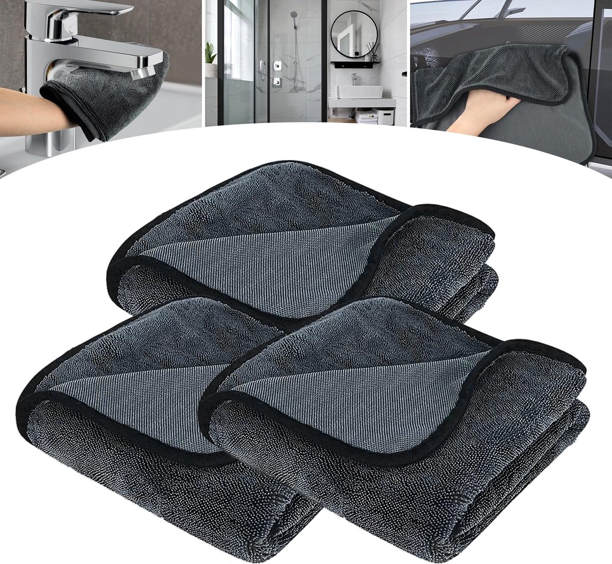 Droogdoek XXL, 3 stuks, 50 x 80 cm, ultra doeken, droogdoek, microvezeldoek, autoverzorging, microvezeldoeken voor de auto, Shiny Bath microvezel reinigingsdoeken voor douche en