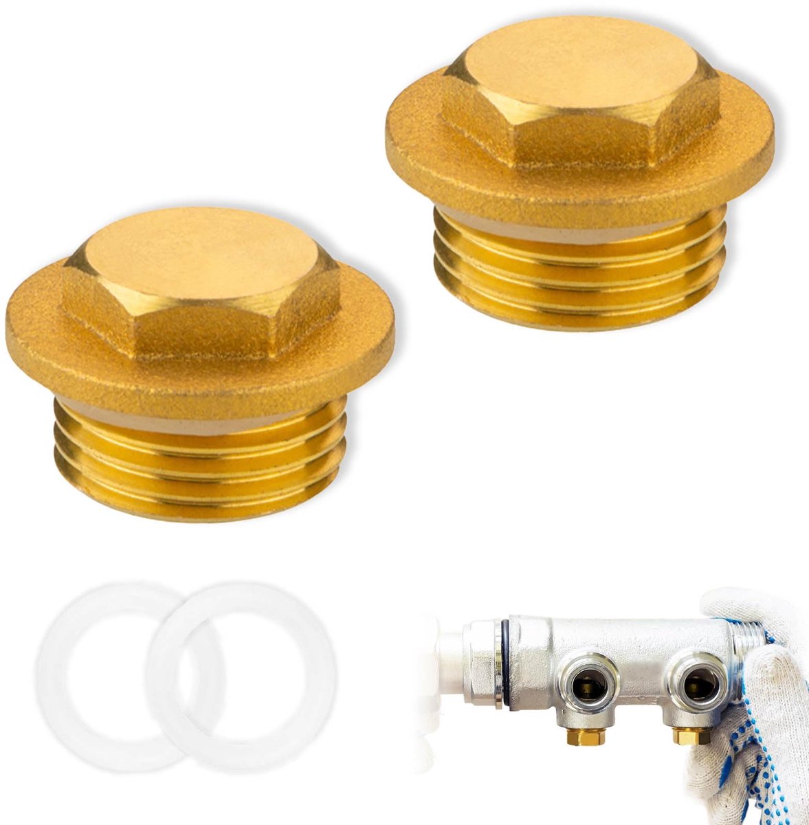 2 stuks blindstoppen 1/2 inch, messing stop 1/2 inch, blinde stop, waterleiding, afsluitdop met rubberen ring voor buisaansluiting, verwarming, drinkwaterinstallatie