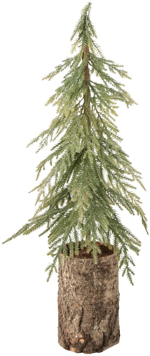 J-Line Kerstboom met houten voet - polyethyleen - donkergroen/naturel - small
