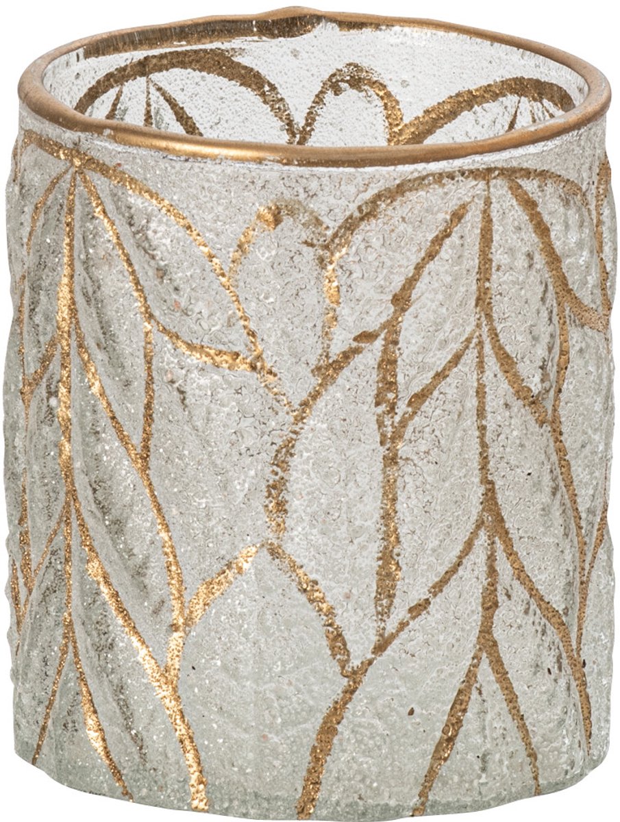 J-Line Kandelaar met bladeren - glas - goud/transparant - small - set van 2