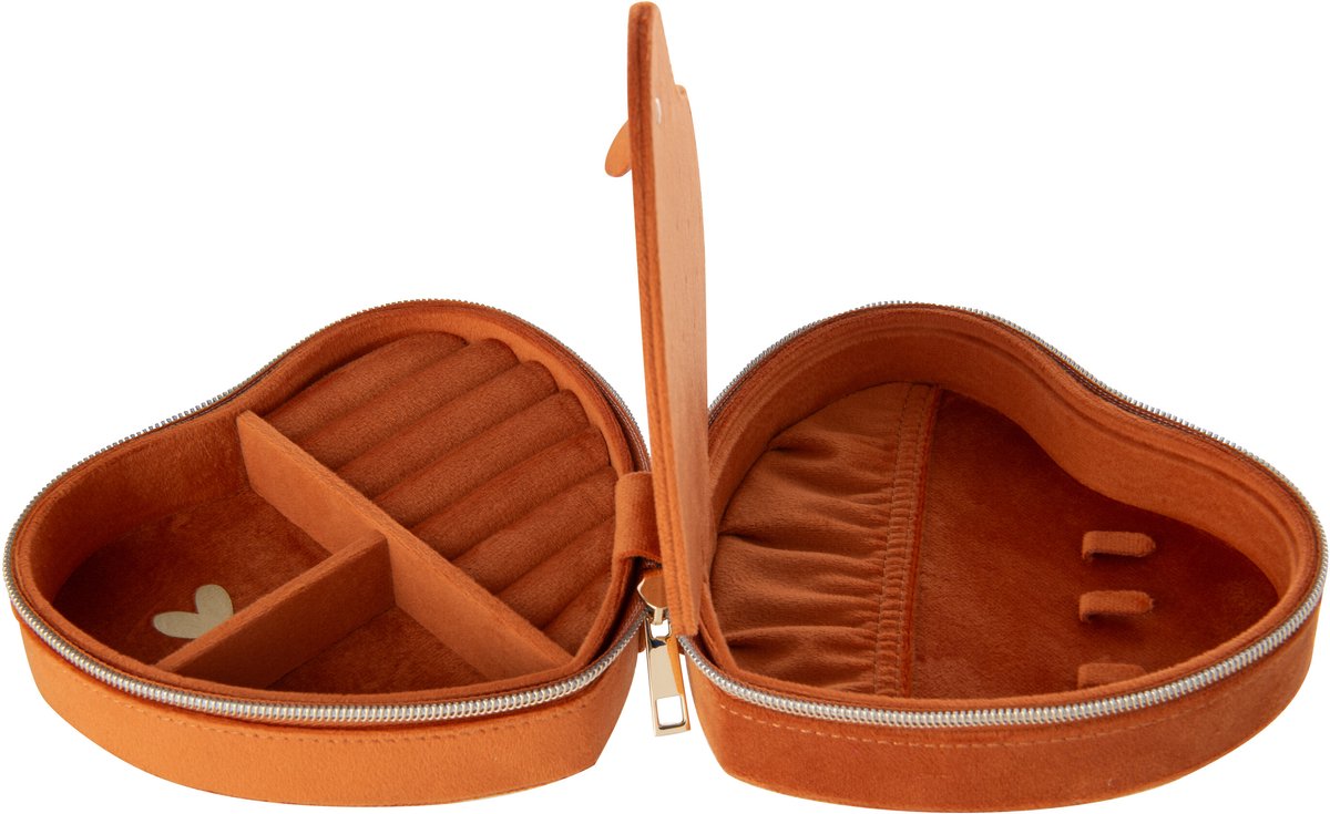 J-Line sieradendoosje Hart - fluweel - roestbruin - large