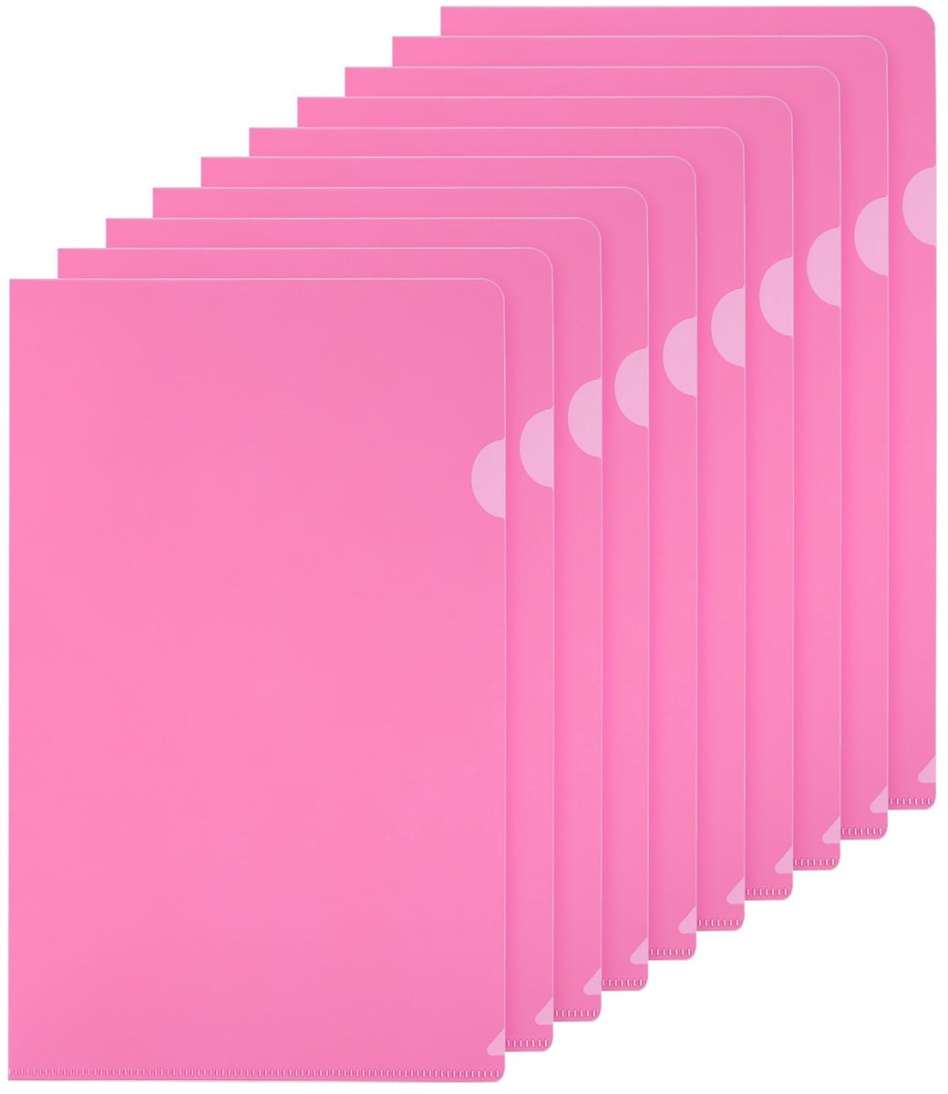 L Type mappen 10 Pack A4 Plastic Bestand Project Zakken Clear Papier Document Jacket Mouwen voor Kantoor, Roze