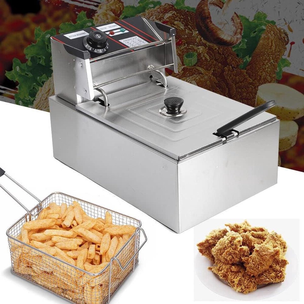 Elektrische Frituurpan - Friteuse met mand - Lekker Frituren - Precisie Temperatuurregeling - 5.5 Liter - Zilver